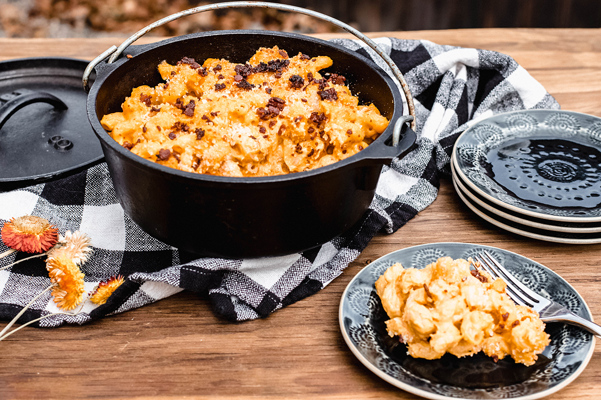 Campfire Pumpkin Macaroni and Cheese - Be Wild Eats