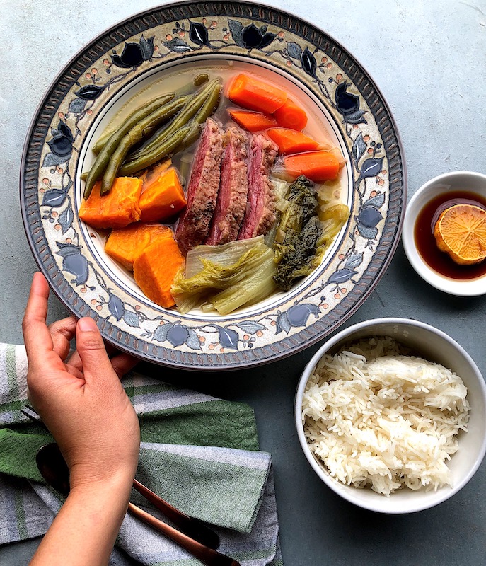 Instant Pot Corned beef with hand in frame