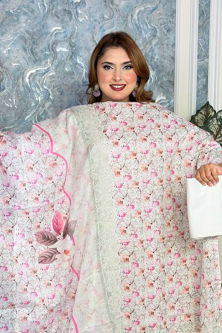 Alternative view of Unstitched Premium cotton 3-piece(Base Ashy white)