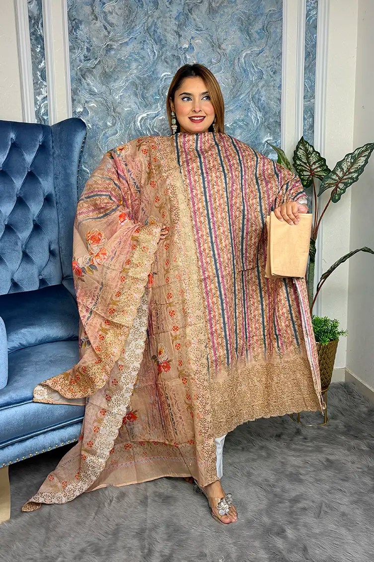 Alternative view of Unstitched Premium cotton 3-piece(Nude Color)