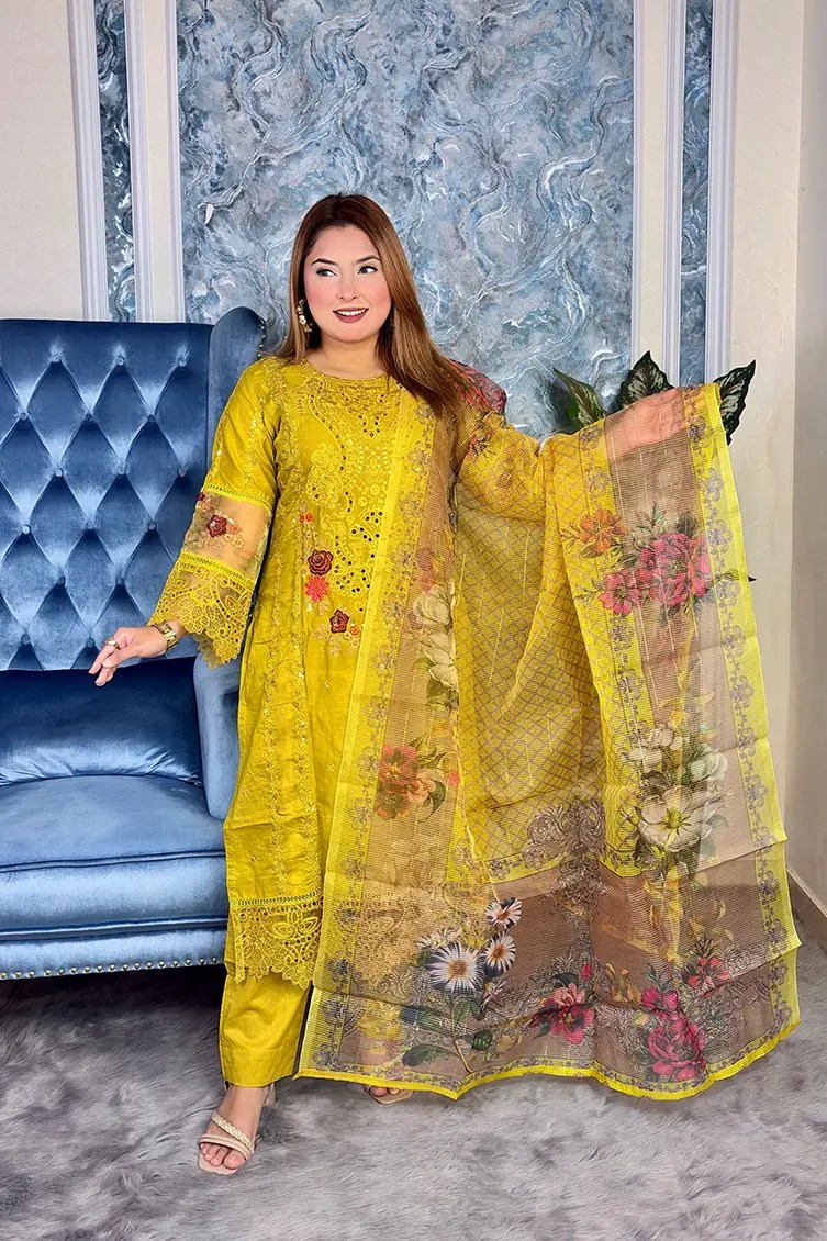 Pakistani Inspired Gorgeous Party 3-piece(Olive Green)