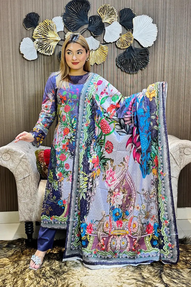 Pakistani Inspired SWISS LAWN 3-piece(Purple)