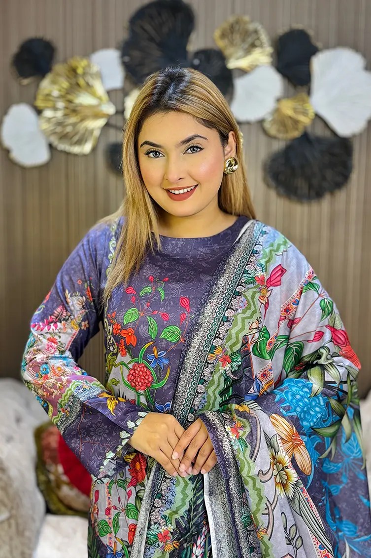Alternative view of Pakistani Inspired SWISS LAWN 3-piece(Purple)