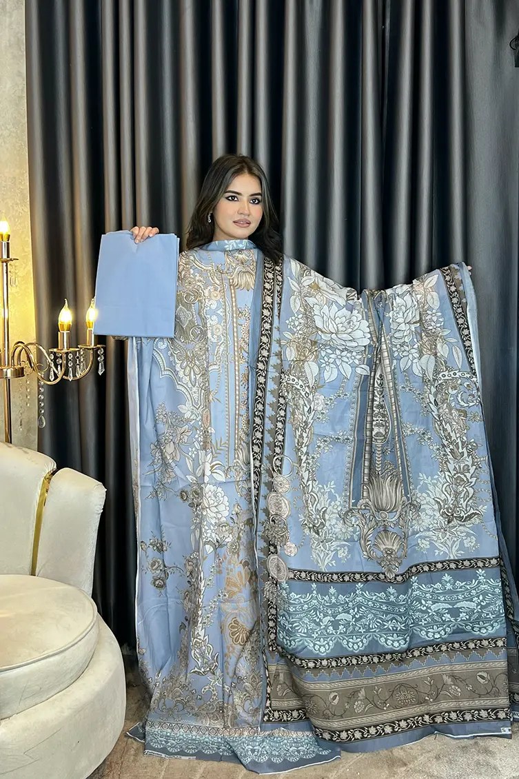 AARZU Premium SWISS LAWN 3-piece(Powder Blue)