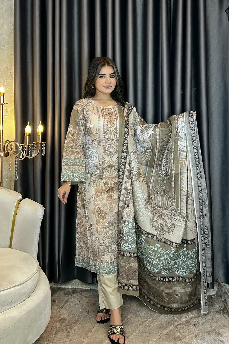 AARZU Premium SWISS LAWN 3-piece(Biscuit Color)