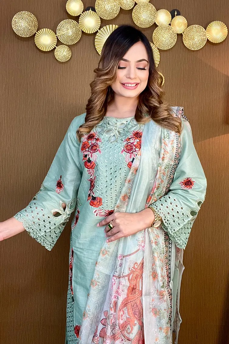 Alternative view of Pakistani Inspired Gorgeous Party 3-piece(Mint)