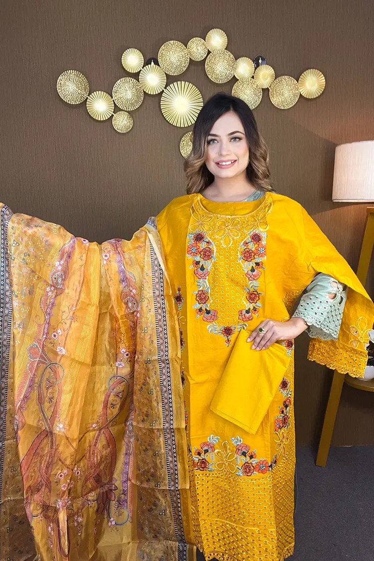 Alternative view of Pakistani Inspired Gorgeous Party 3-piece(Mustard)