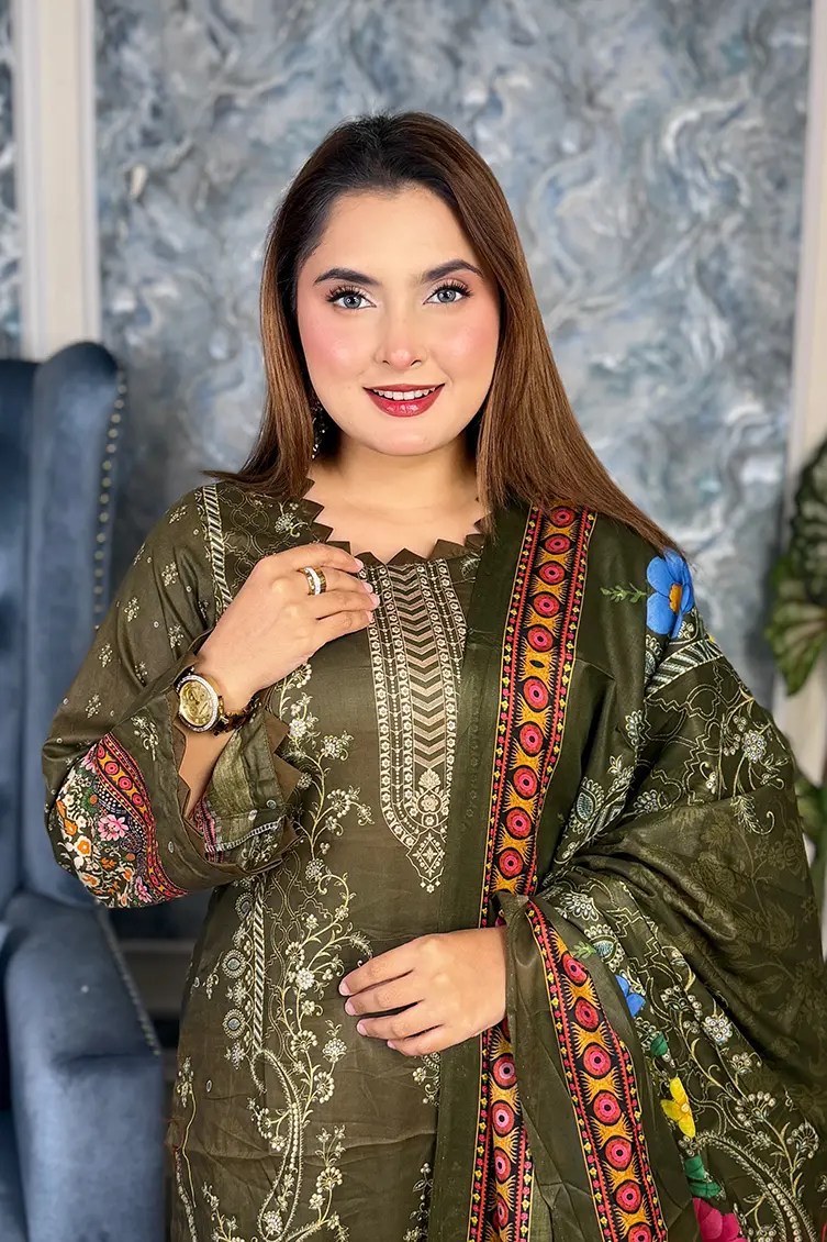Alternative view of Suprita Premium SWISS LAWN 3-piece(Mehendi Color)