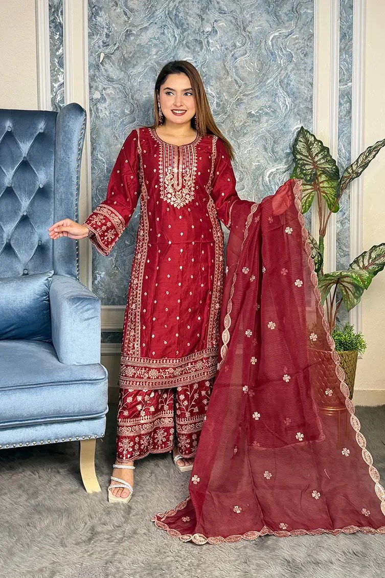 Sararahh Stitched 3-piece(Meroon)