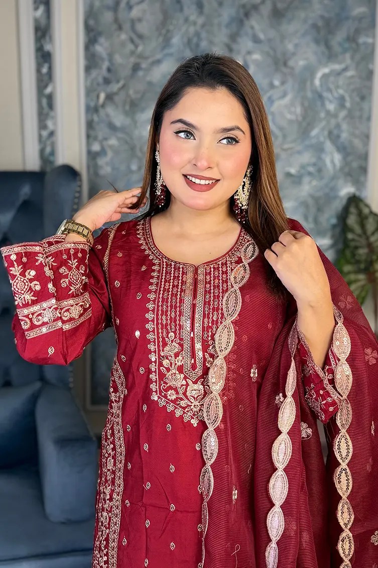 Alternative view of Sararahh Stitched 3-piece(Meroon)