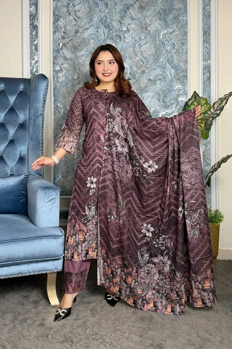 Premium SWISS LAWN 3-piece(Chocolate Brown)