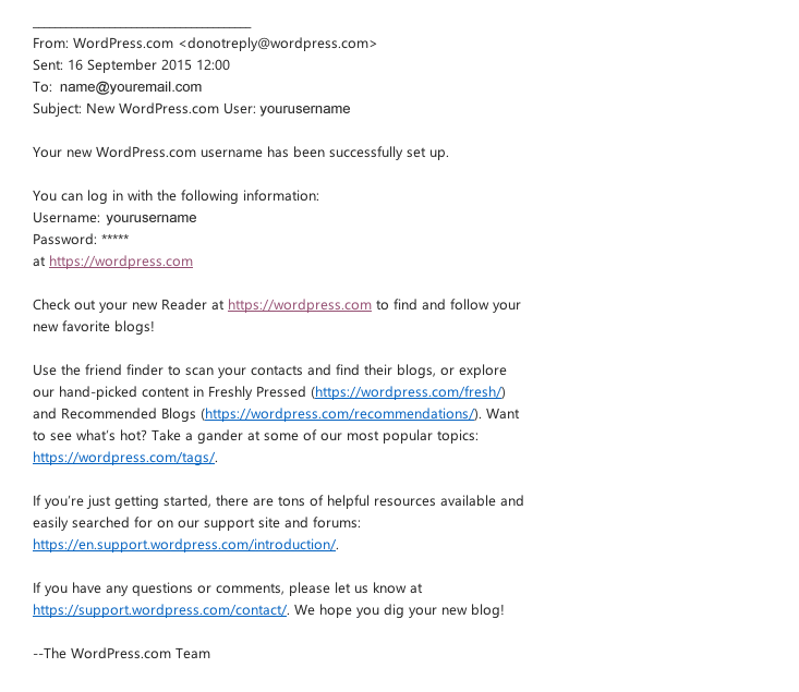 new wordpress user email