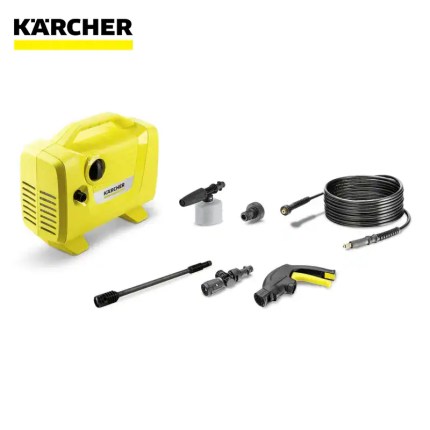 High-pressure water jet cleaner with yellow Karcher equipment and accessories, ideal for industrial and commercial cleaning solutions in Asia.