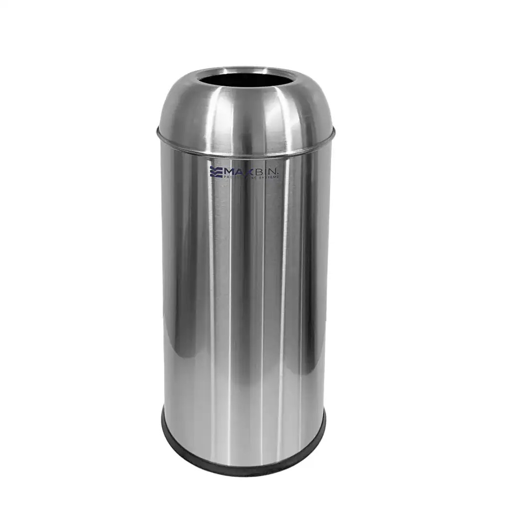 MaxBin 50L Stainless Steel Fingerprint-Free Open Lid Trash Bin | Round Trash Can | 50 Liters
