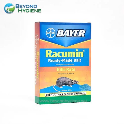 Racumin rat bait, ready-made poison for rodent control, kills rats effectively, manufactured by Bayer, used in pest management, suitable for hygiene and sanitation in Asia.