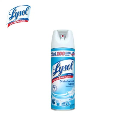 Lysol disinfectant spray bottle for sanitizing surfaces and killing germs, ideal for hygiene and cleaning effectiveness.