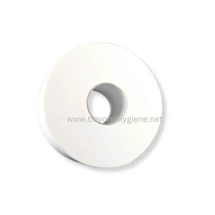 Smooth white toilet paper roll for hygiene and sanitation, ideal for commercial and residential use.