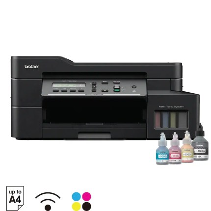 High-quality Brother laser printer with refillable ink tanks, supporting up to A4 size printing, ideal for business and home use, featuring wireless connectivity and cost-efficient printing.