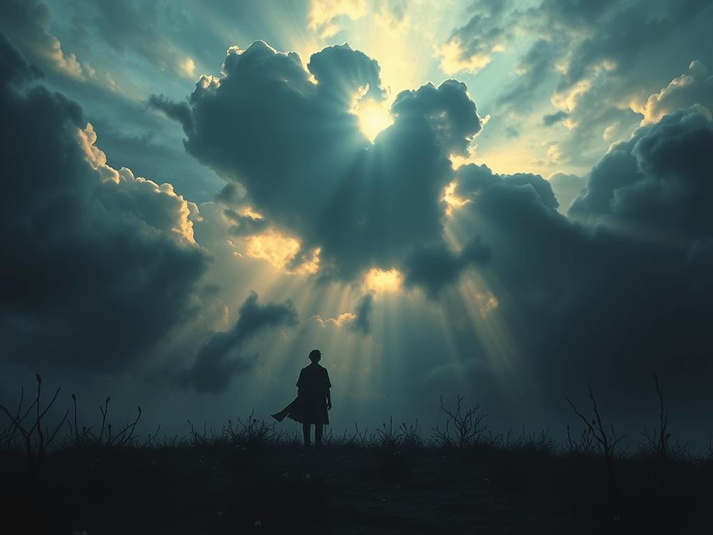 a man standing alone against a cloudy sky solitude of suffering