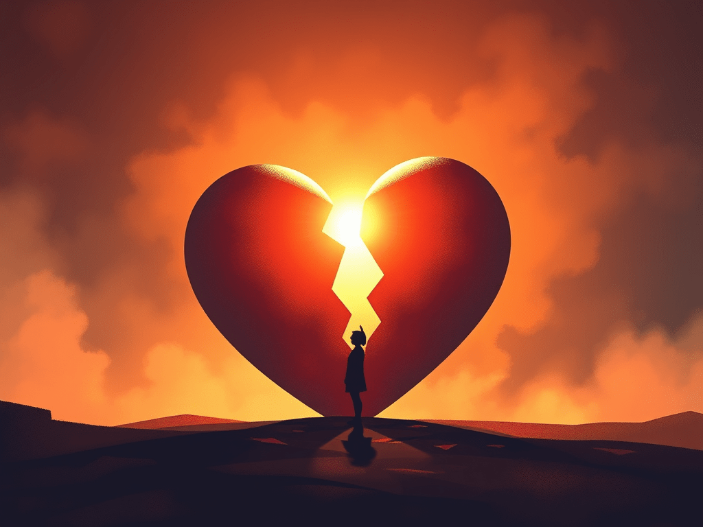 healing trauma in front of a broken heart orange background