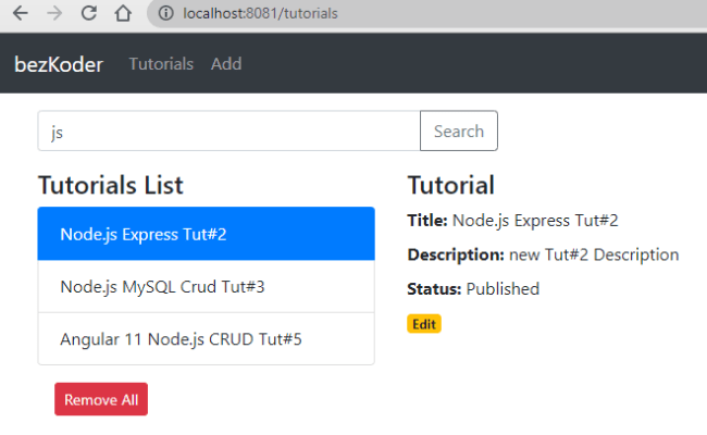 Angular 11 + Node.js Express + MySQL Example: CRUD Application - BezKoder