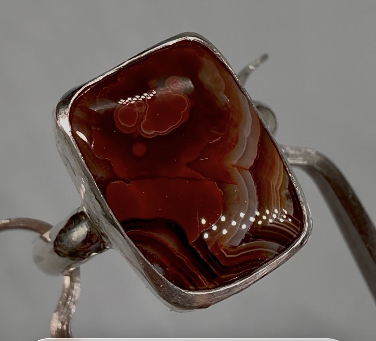 Size 7.4 .925 Silver Ring With Mexican Crazy Lace Agate