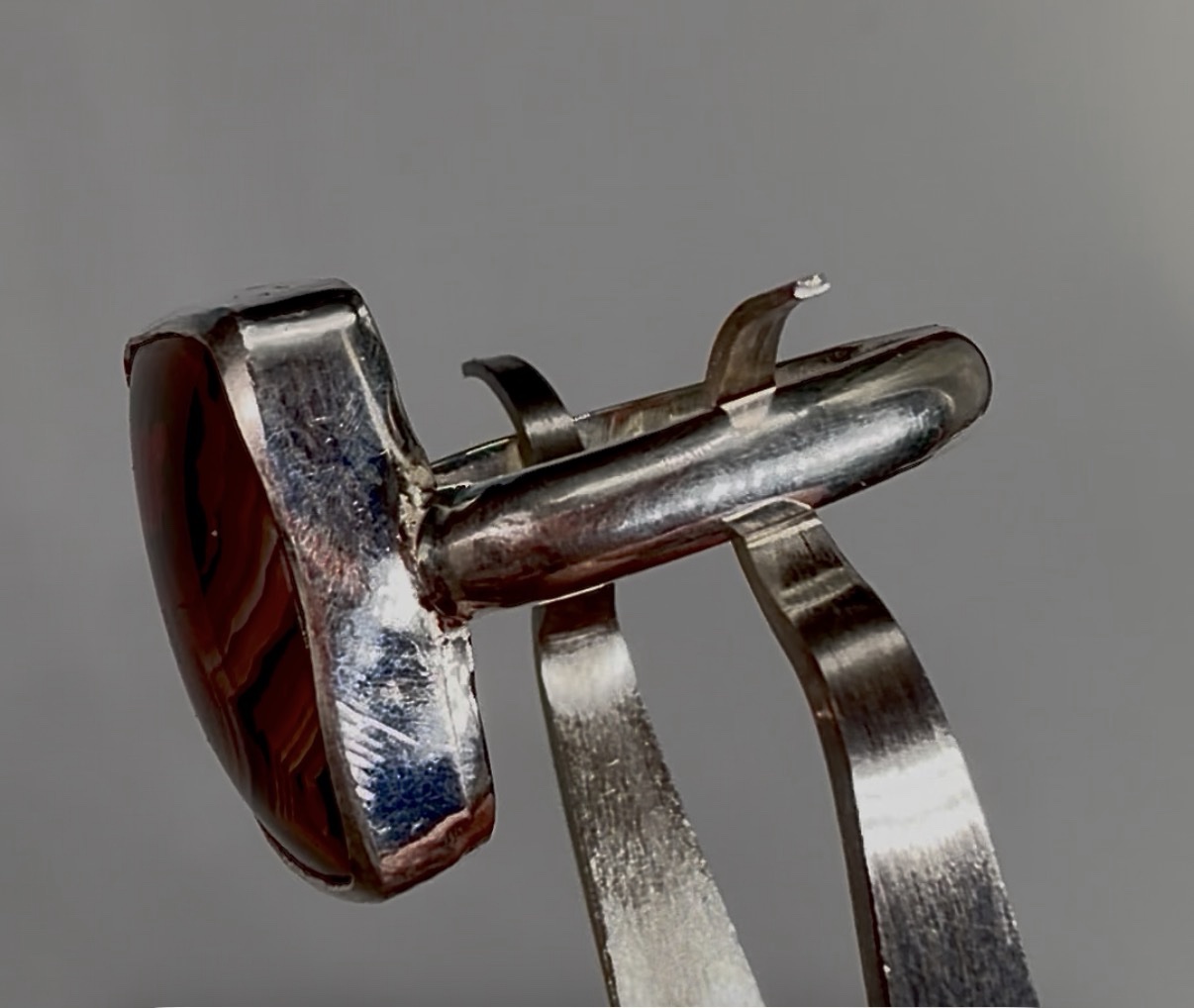 Size 7.4 .925 Silver Ring With Mexican Crazy Lace Agate