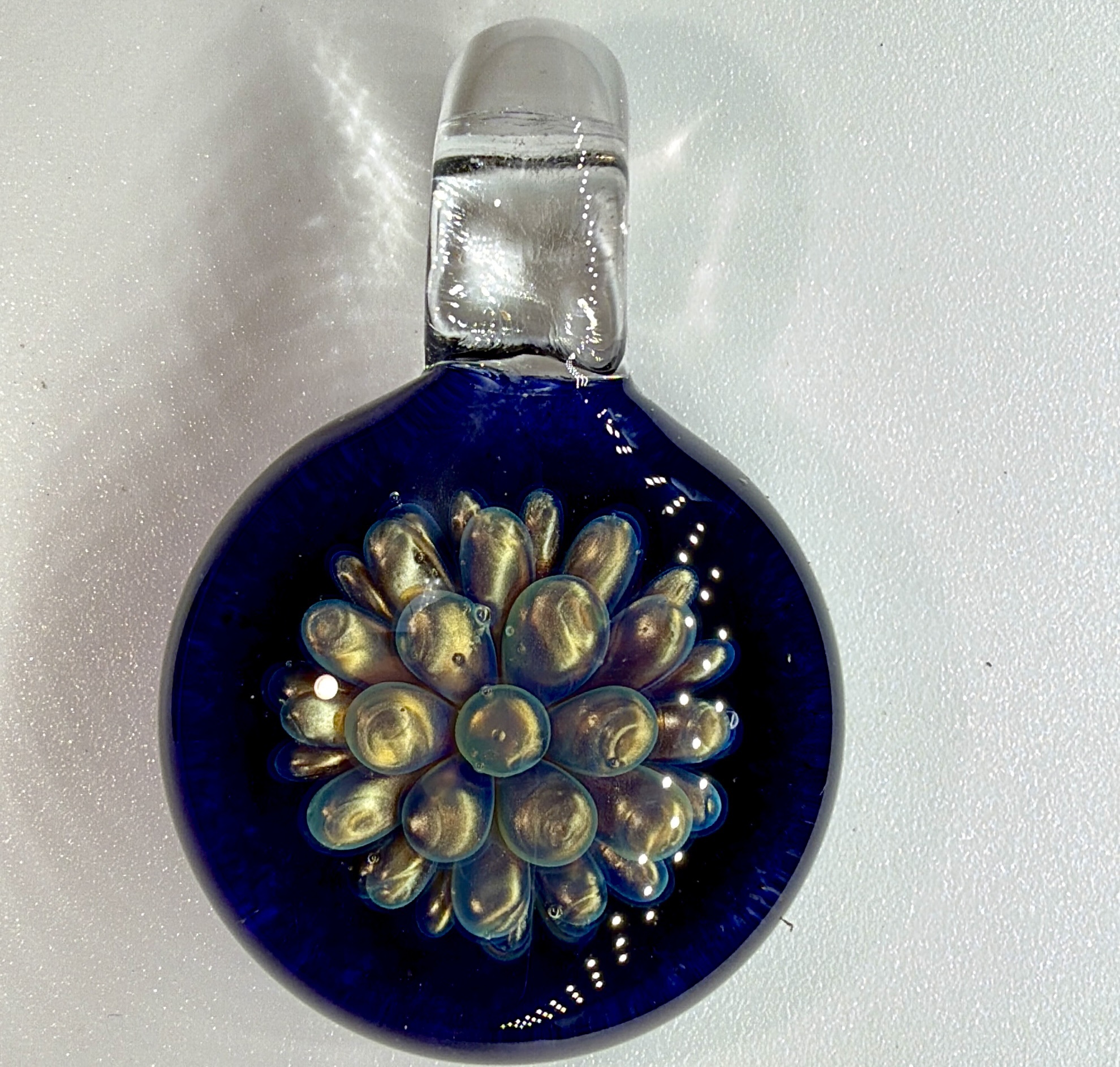 Electrum Puffball Flower Glass Pendant