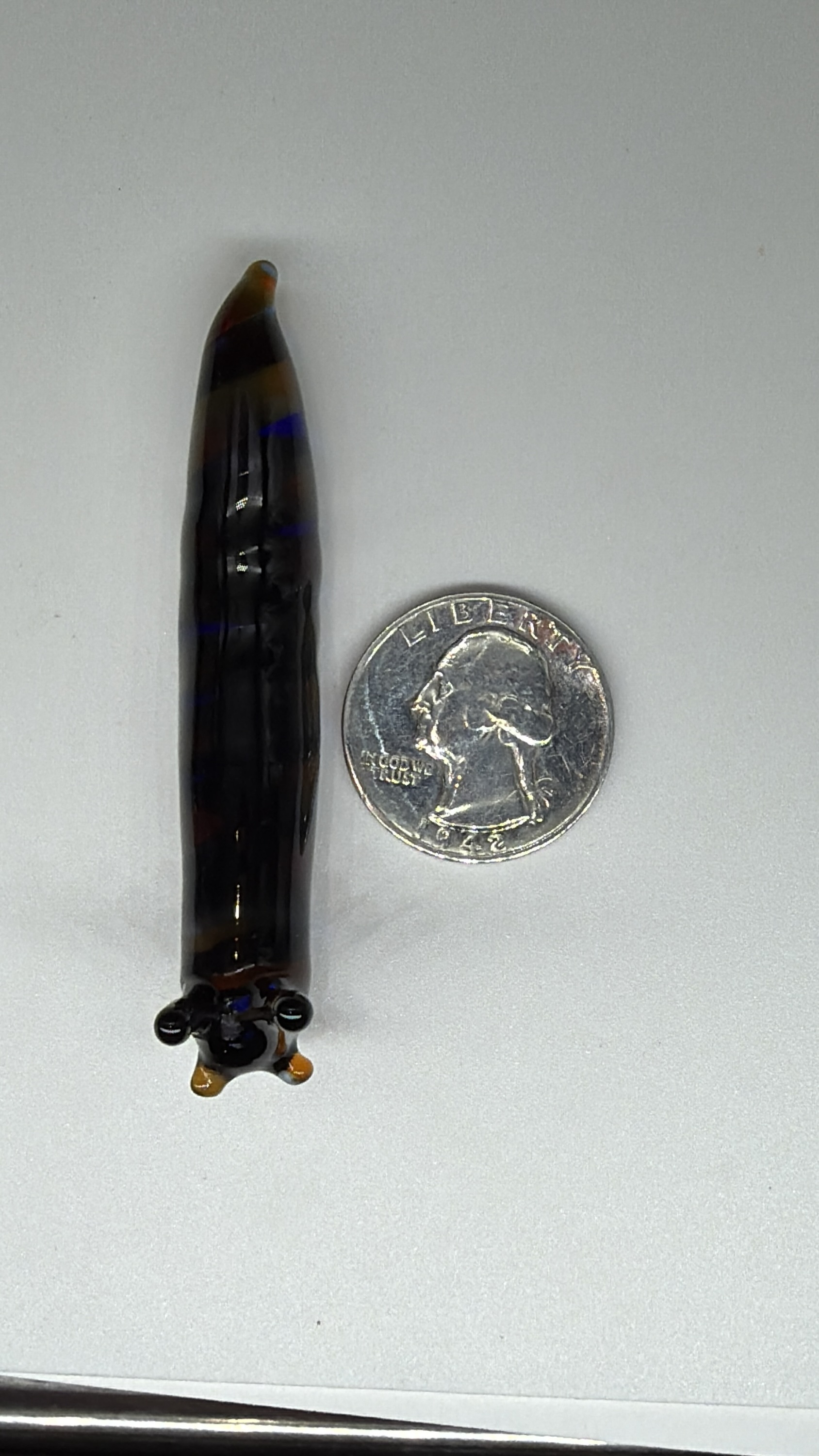 Long Amber/Blue Slug Sculpture