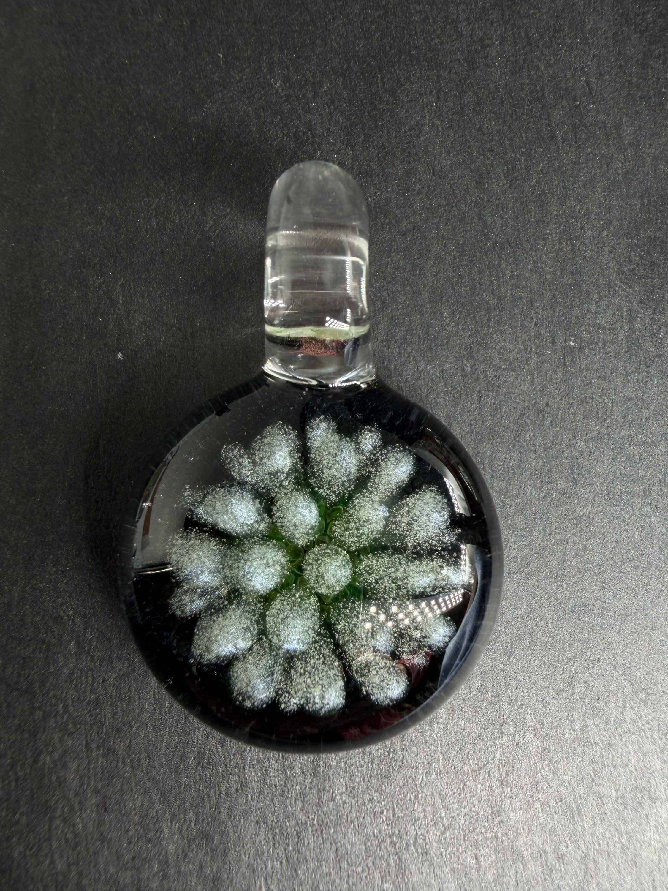 Uranium/Glow Glass Puff Flower Pendant