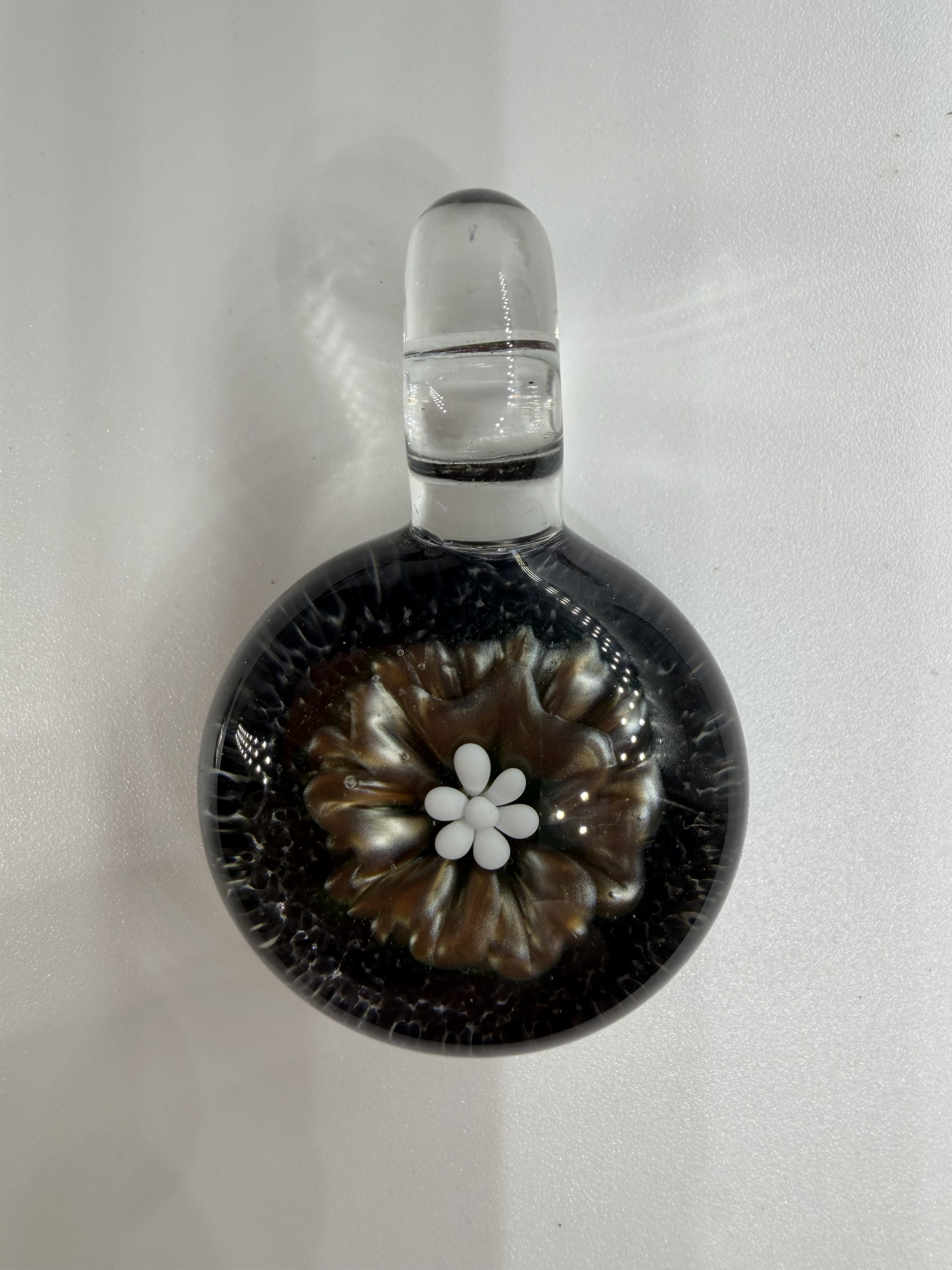 Atomic Electrum Rose Flower Pendant (Uranium Glass)