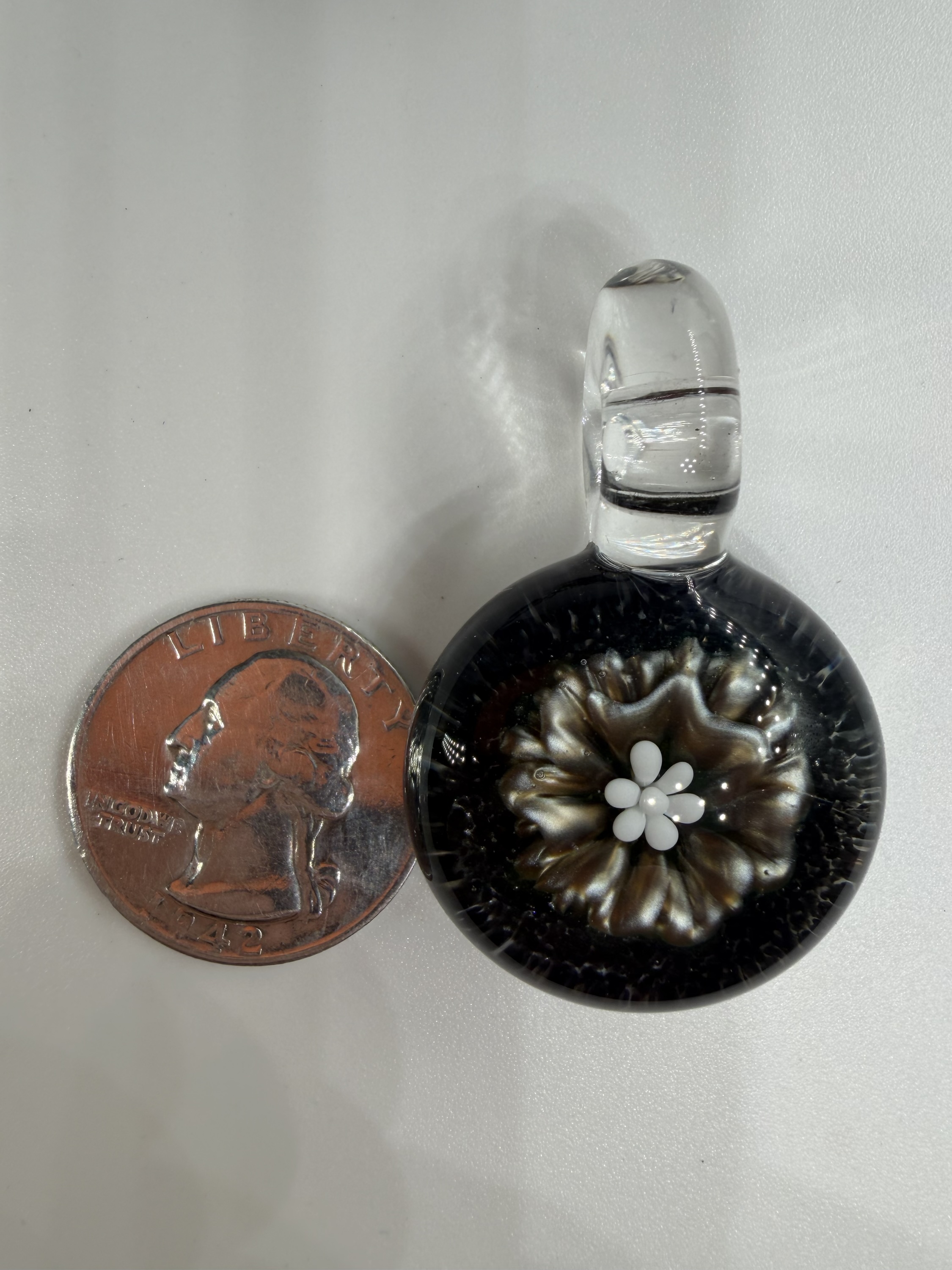 Atomic Electrum Rose Flower Pendant (Uranium Glass)