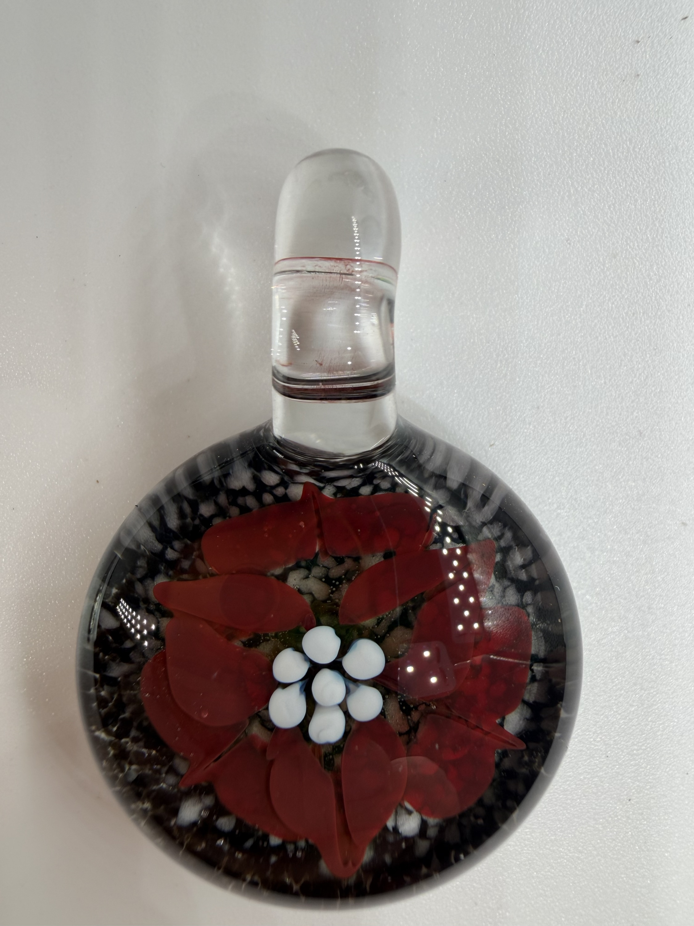 Atomic Red Lily Flower Pendant (Uranium Glass)