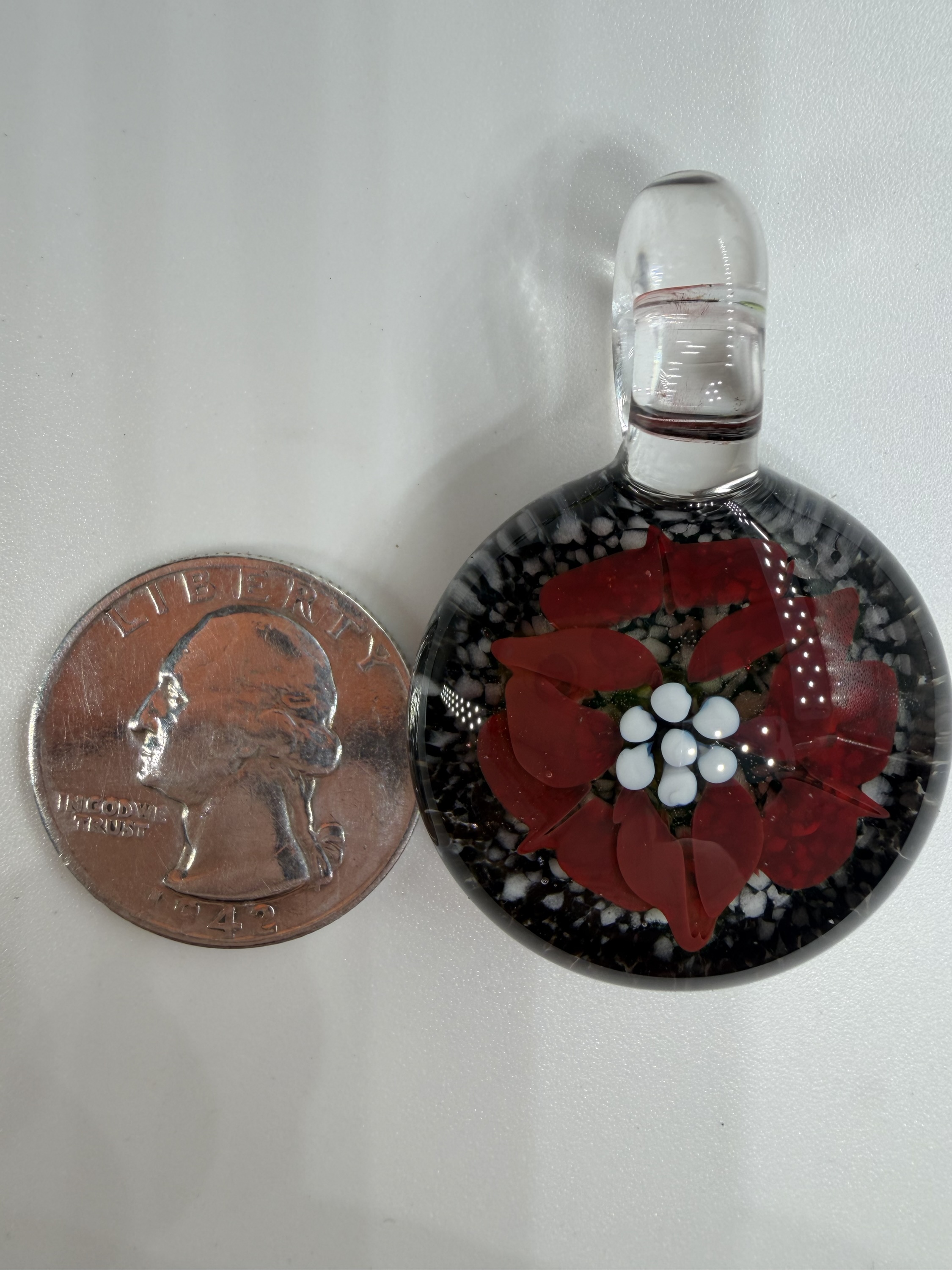 Atomic Red Lily Flower Pendant (Uranium Glass)