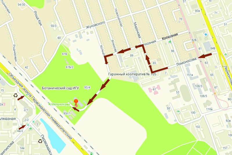 Попасть в ботанический сад можно на автобусах, идущих от станций метро: Botanicheskij Sad