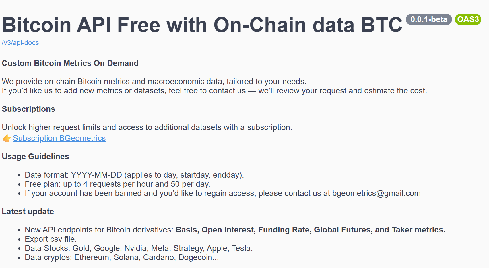 New Metrics and Data in the BGeometrics API – BGeometrics