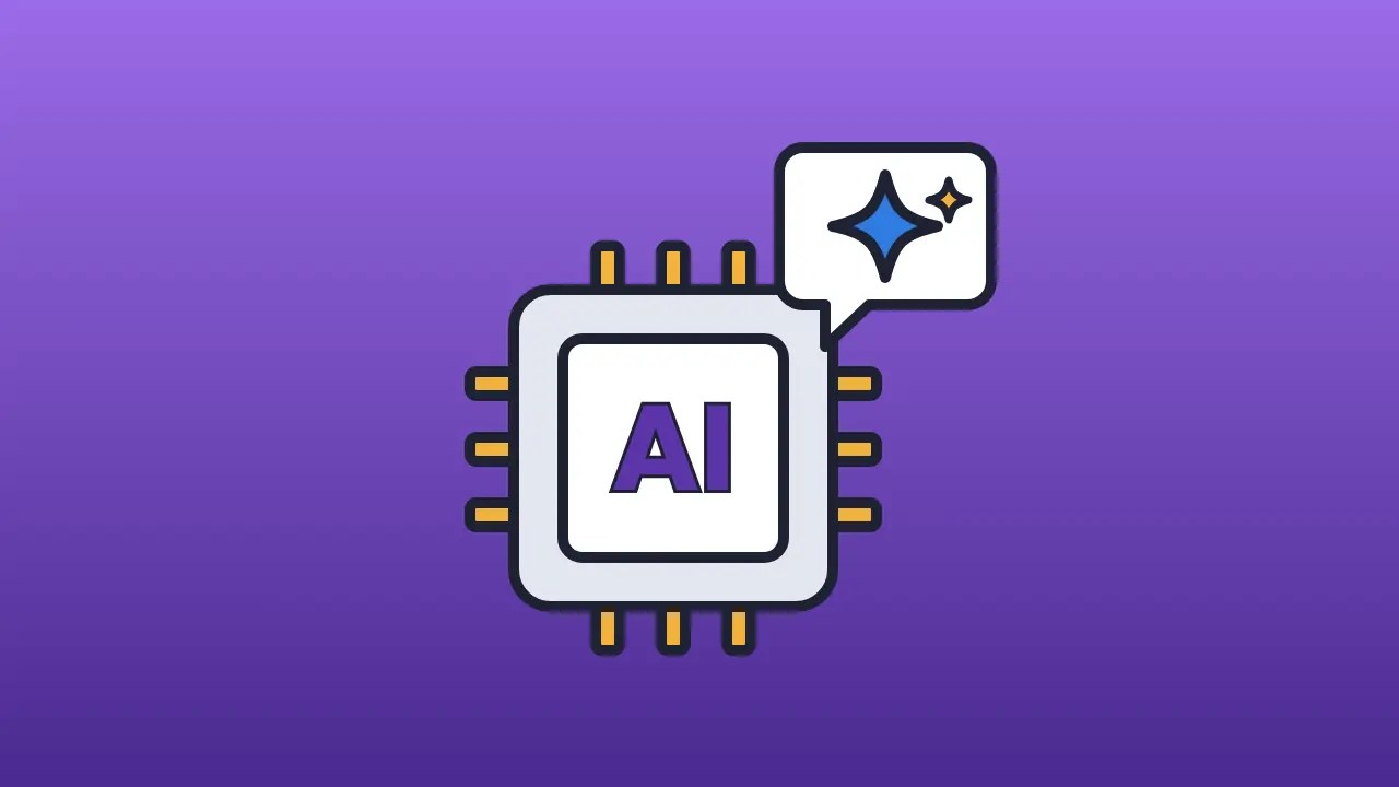 AI chip icon with a speech bubble on a purple background