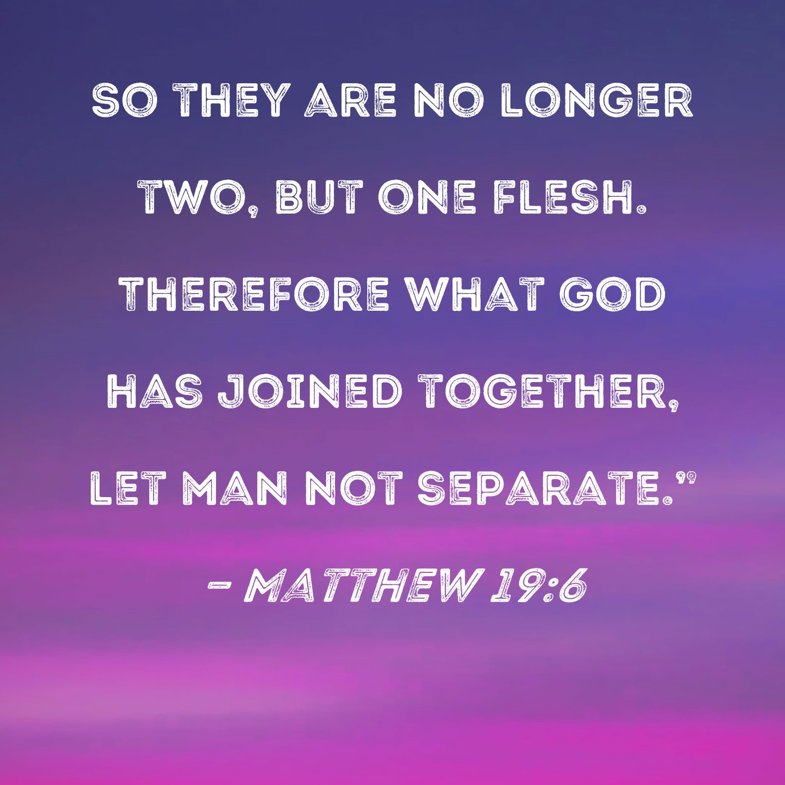 Matthew 19:6 So they are no longer two, but one flesh. Therefore what ...