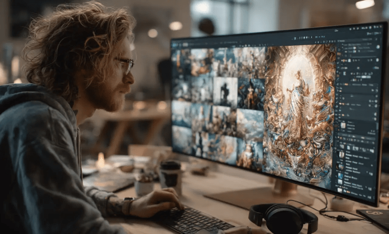 A Christian creator using advanced MidJourney prompts to generate art for Bible videos.
