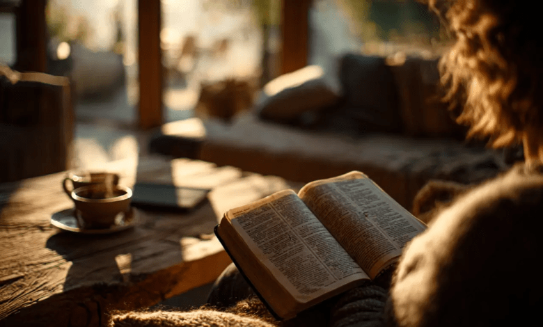 A person peacefully reading the Psalms in a quiet room, symbolizing Christian meditation.