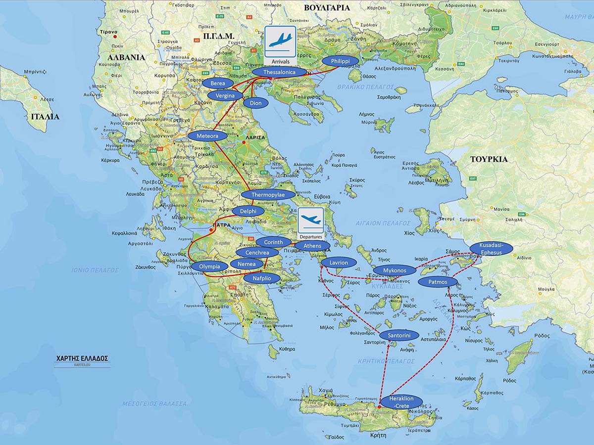 Greece 2026 July Biblical Touring Map.