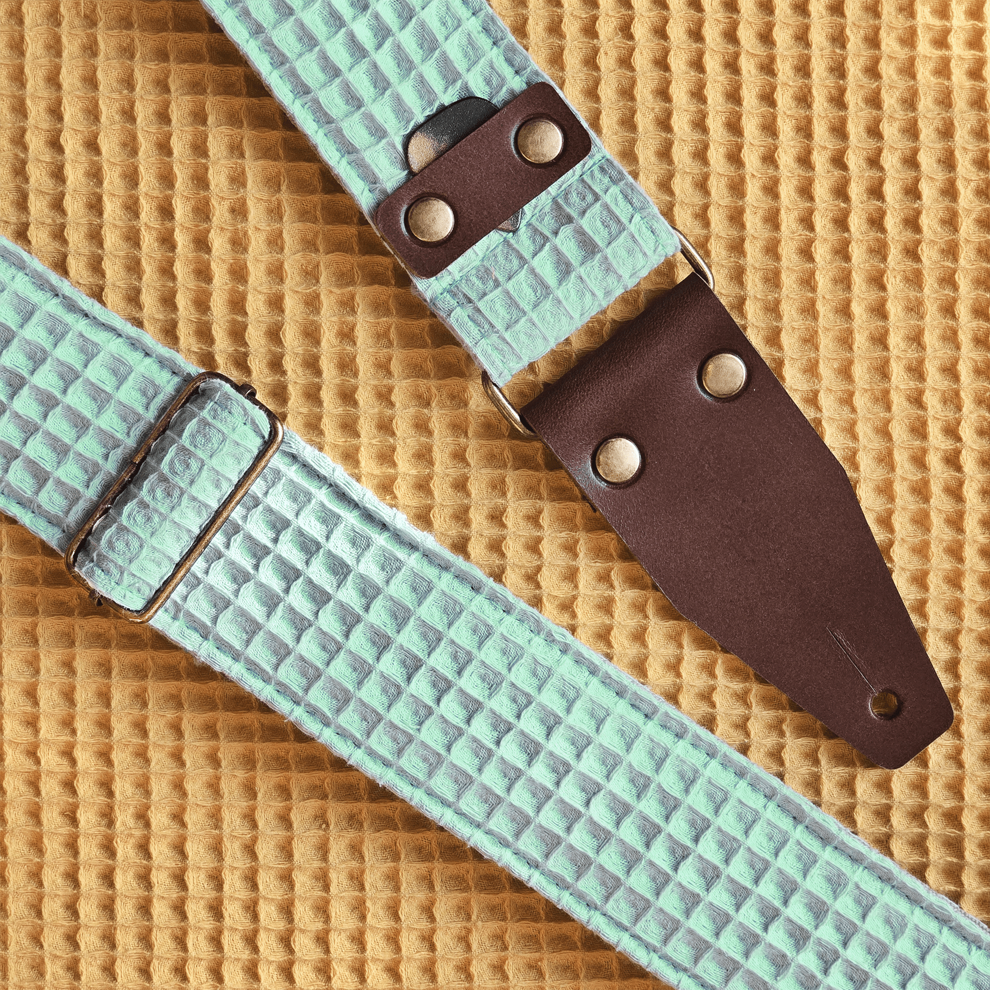 vintage mint guitar strap with pick holder