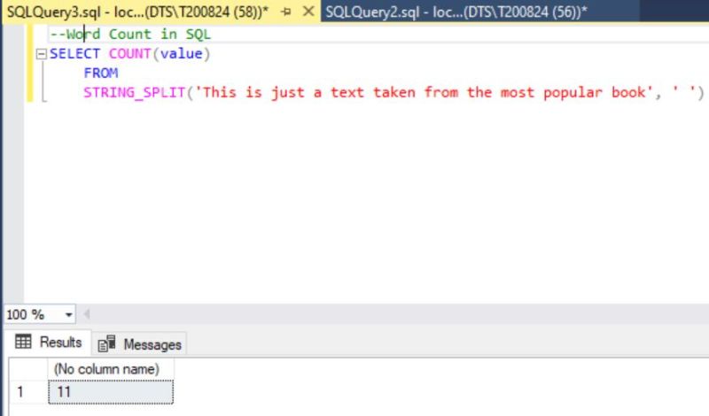 Word Count in SQL Server – String_Split Usage – Big Data & SQL