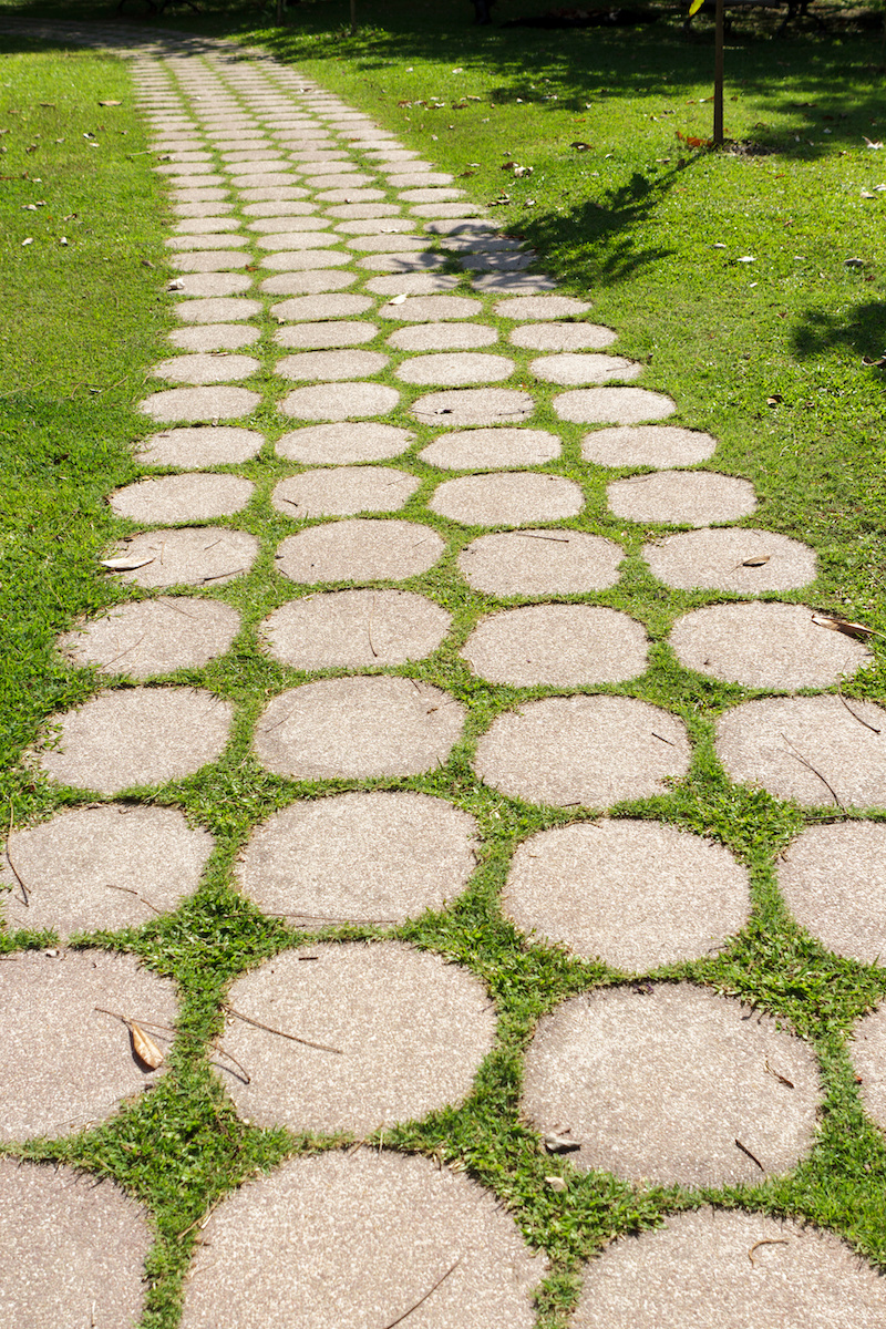 Footpath on the garden lawn.