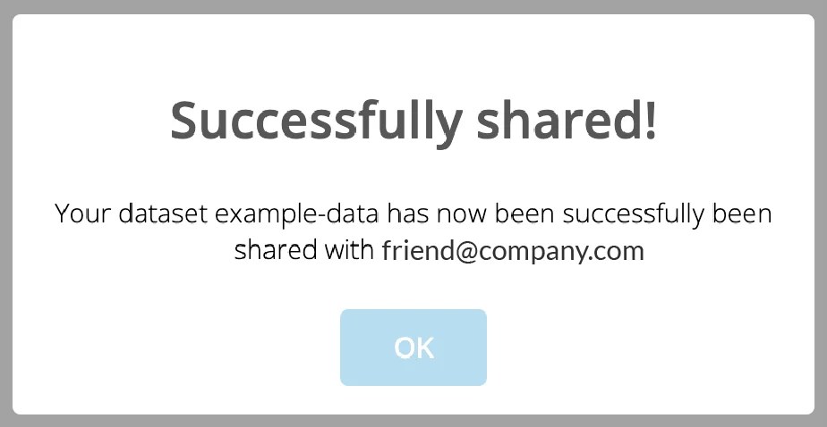 Success pop up notification of data sharing in Omics Playground
