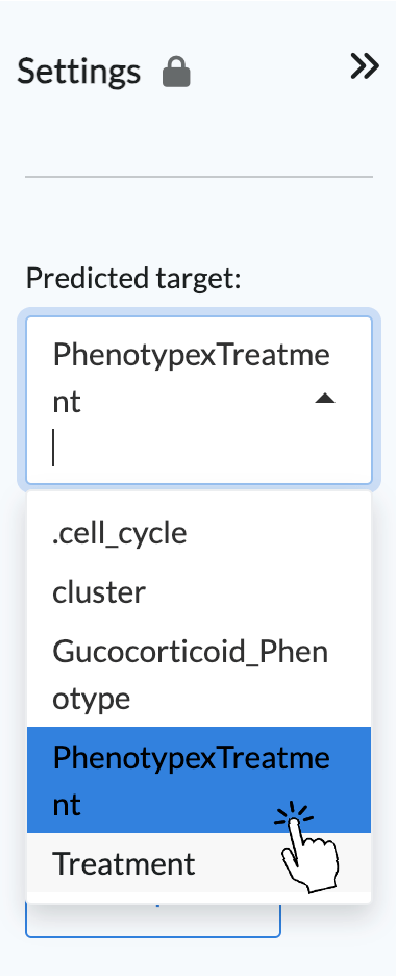 Select "predicted target" in the settings tab of the Biomarker analysis tab