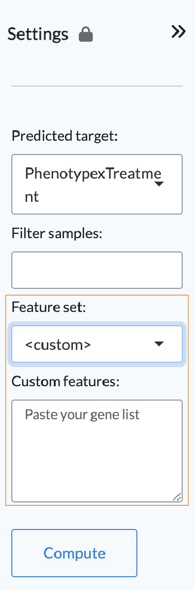 Select custom set of features in the Biomarkers Analysis tab (Omics Playground)