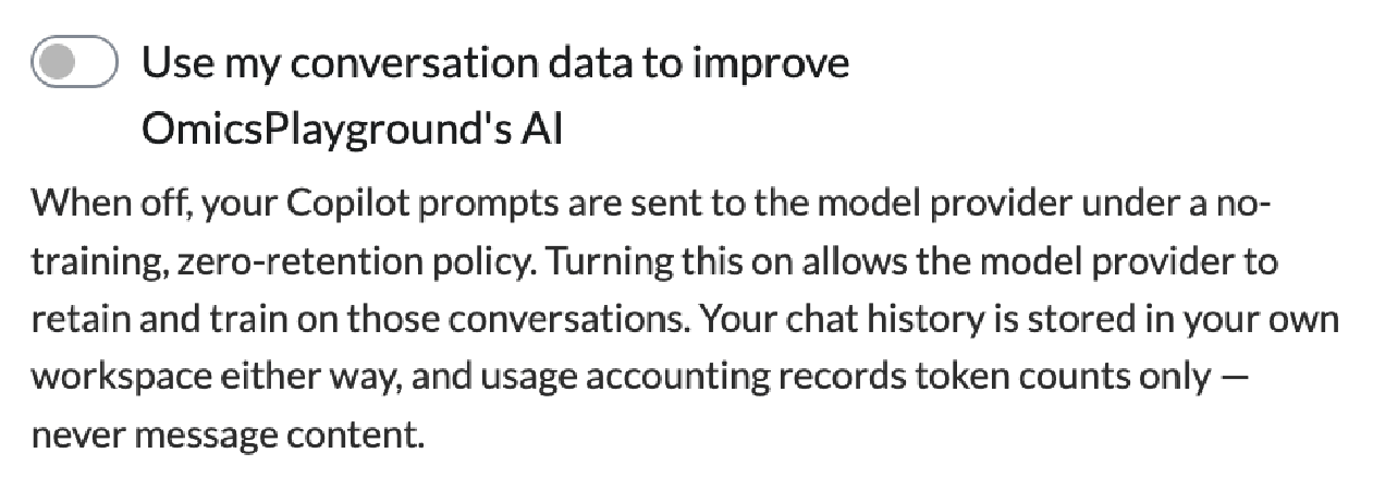 Opt out training message in Obi chat Omics Playground