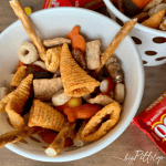 This fall cereal and harvest candy snack mix is the perfect way to celebrate college homecoming celebrations at Ouachita Baptist University. #fallsnacks #harvesttreats #fallsnack #cerealsnackmix