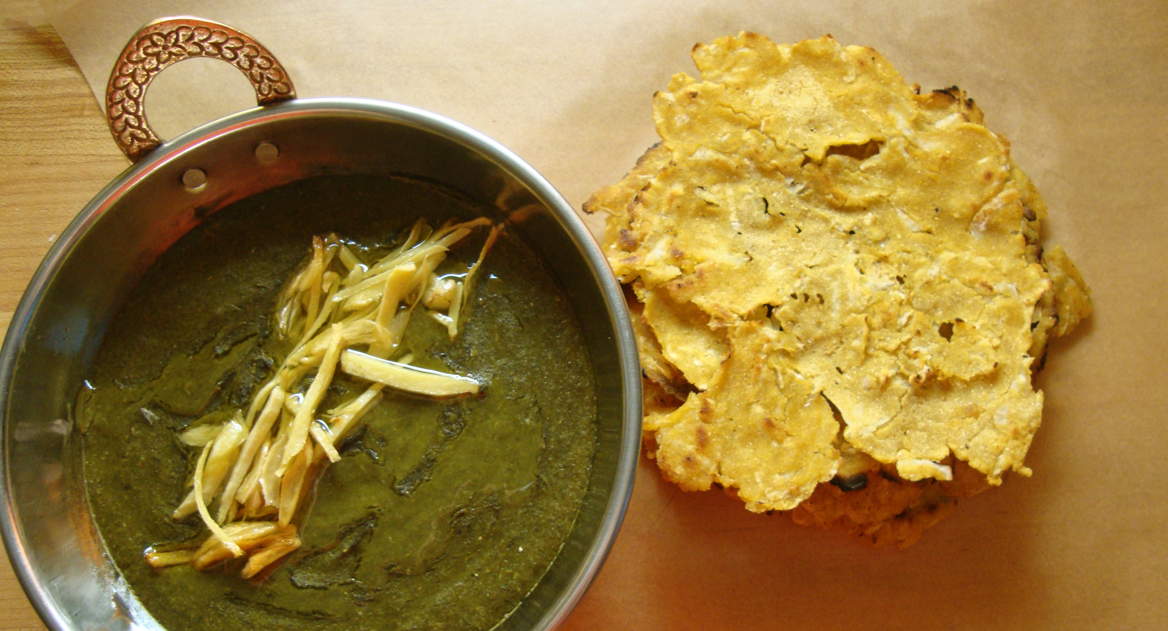 Butter, Garlic and Ginger Laced Mustard Greens https://bigsislittledish.wordpress.com/2012/03/25/butter-garlic-and-ginger-laced-pureed-mustard-greens-served-with-radish-corn-bread/
